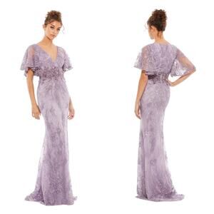 NWT MAC DUGGAL 67493 Vintage Lilac Lace Sequin Flutter Sleeve Evening Gown